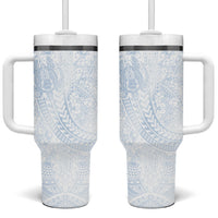Hawaiian Turtles and Leis Tumbler With Handle Tribal Kakau Pattern Airy White Blue Cloud Vibe LT03 One Size: 40 oz White - Polynesian Pride