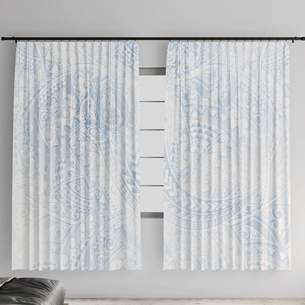 Hawaiian Turtles and Leis Window Curtain Tribal Kakau Pattern Airy White Blue Cloud Vibe LT03 With Hooks White - Polynesian Pride