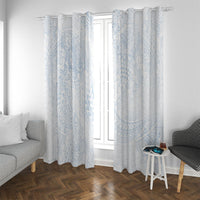 Hawaiian Turtles and Leis Window Curtain Tribal Kakau Pattern Airy White Blue Cloud Vibe
