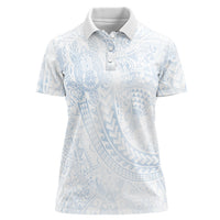Hawaiian Turtles and Leis Women Polo Shirt Tribal Kakau Pattern Airy White Blue Cloud Vibe