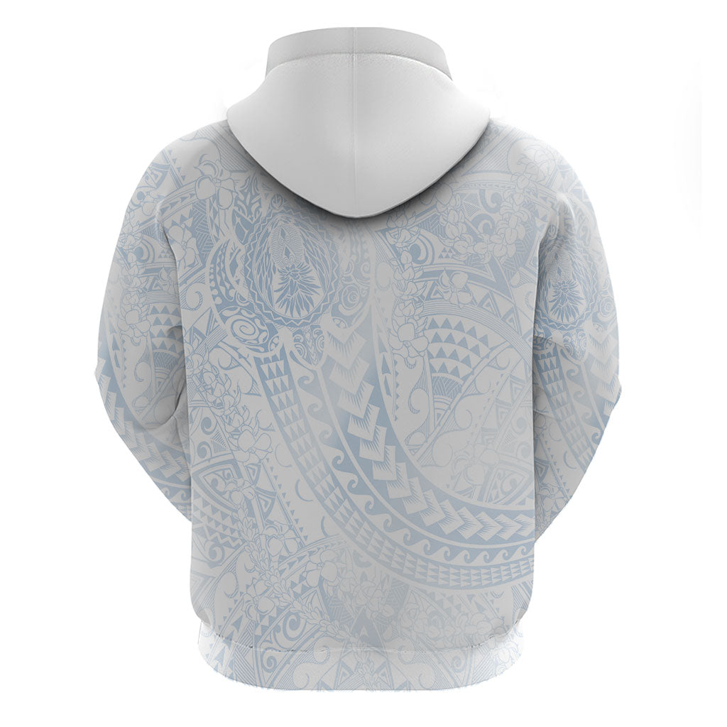 Hawaiian Turtles and Leis Zip Hoodie Tribal Kakau Pattern Airy White Blue Cloud Vibe