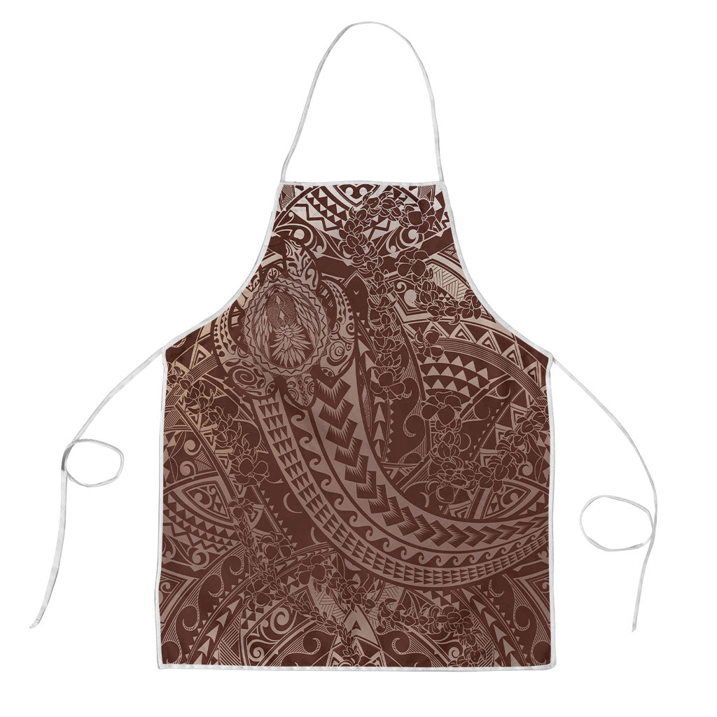 Hawaiian Turtles and Leis Apron Tribal Kakau Pattern Mocha Mousse Color