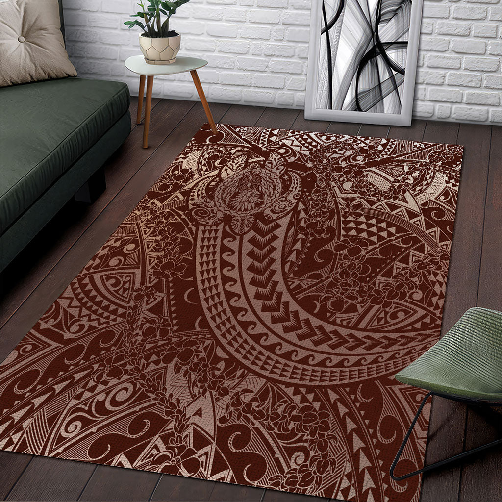 Hawaiian Turtles and Leis Area Rug Tribal Kakau Pattern Mocha Mousse Color LT03 Mocha Mousse - Polynesian Pride
