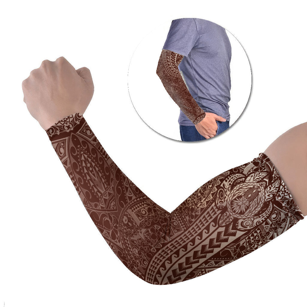 Hawaiian Turtles and Leis Arm Sleeves Tribal Kakau Pattern Mocha Mousse Color LT03 Set of 2 Mocha Mousse - Polynesian Pride