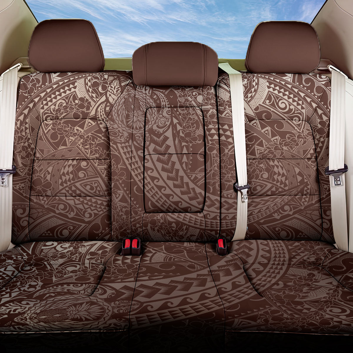 Hawaiian Turtles and Leis Back Car Seat Cover Tribal Kakau Pattern Mocha Mousse Color LT03 One Size Mocha Mousse - Polynesian Pride
