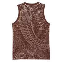 Hawaiian Turtles and Leis Basketball Jersey Tribal Kakau Pattern Mocha Mousse Color