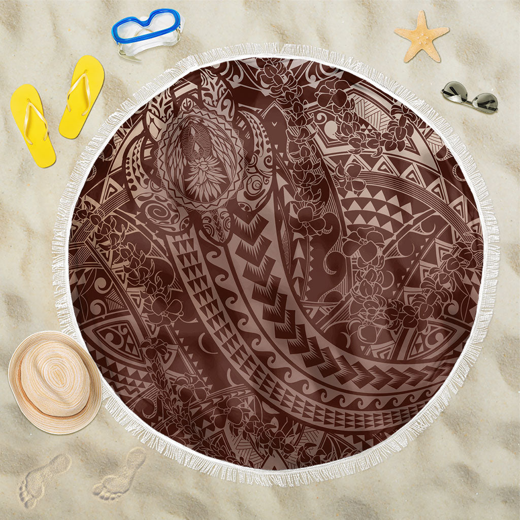 Hawaiian Turtles and Leis Beach Blanket Tribal Kakau Pattern Mocha Mousse Color