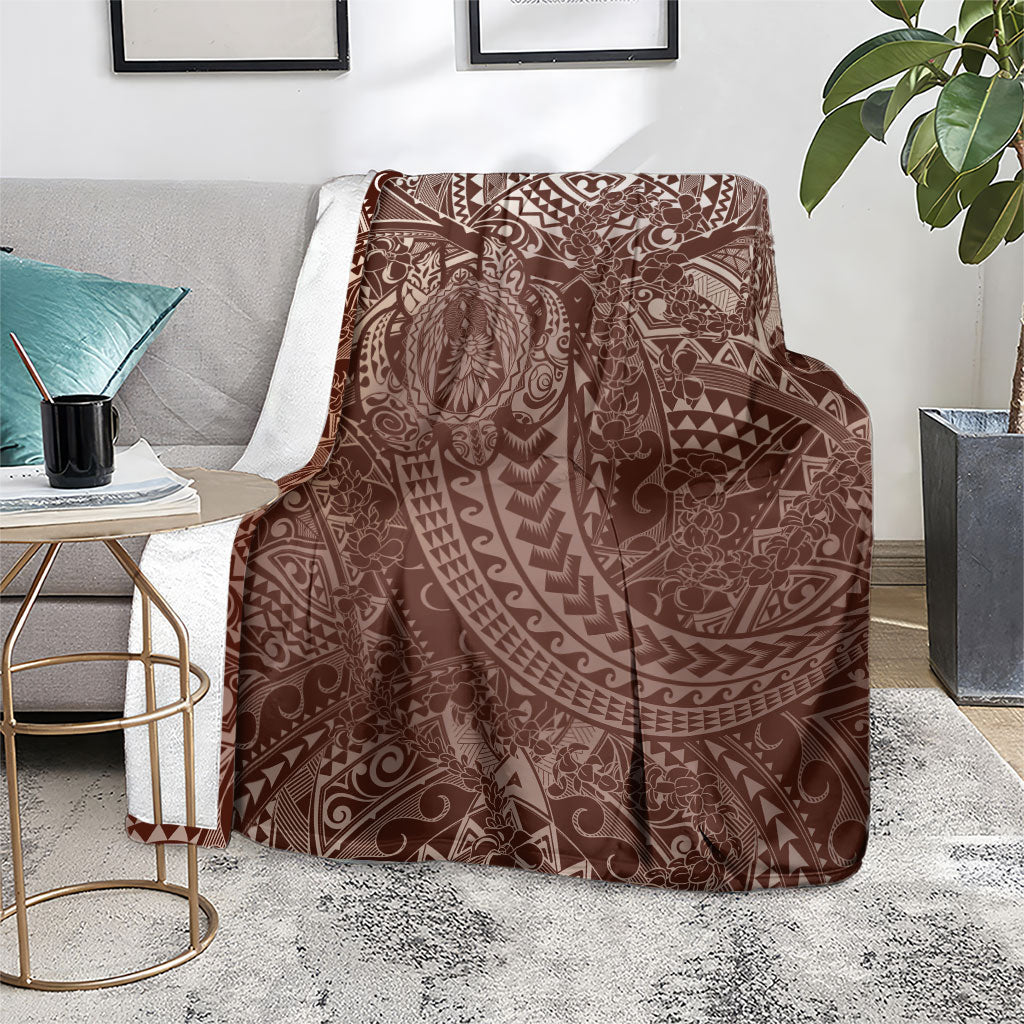 Hawaiian Turtles and Leis Blanket Tribal Kakau Pattern Mocha Mousse Color
