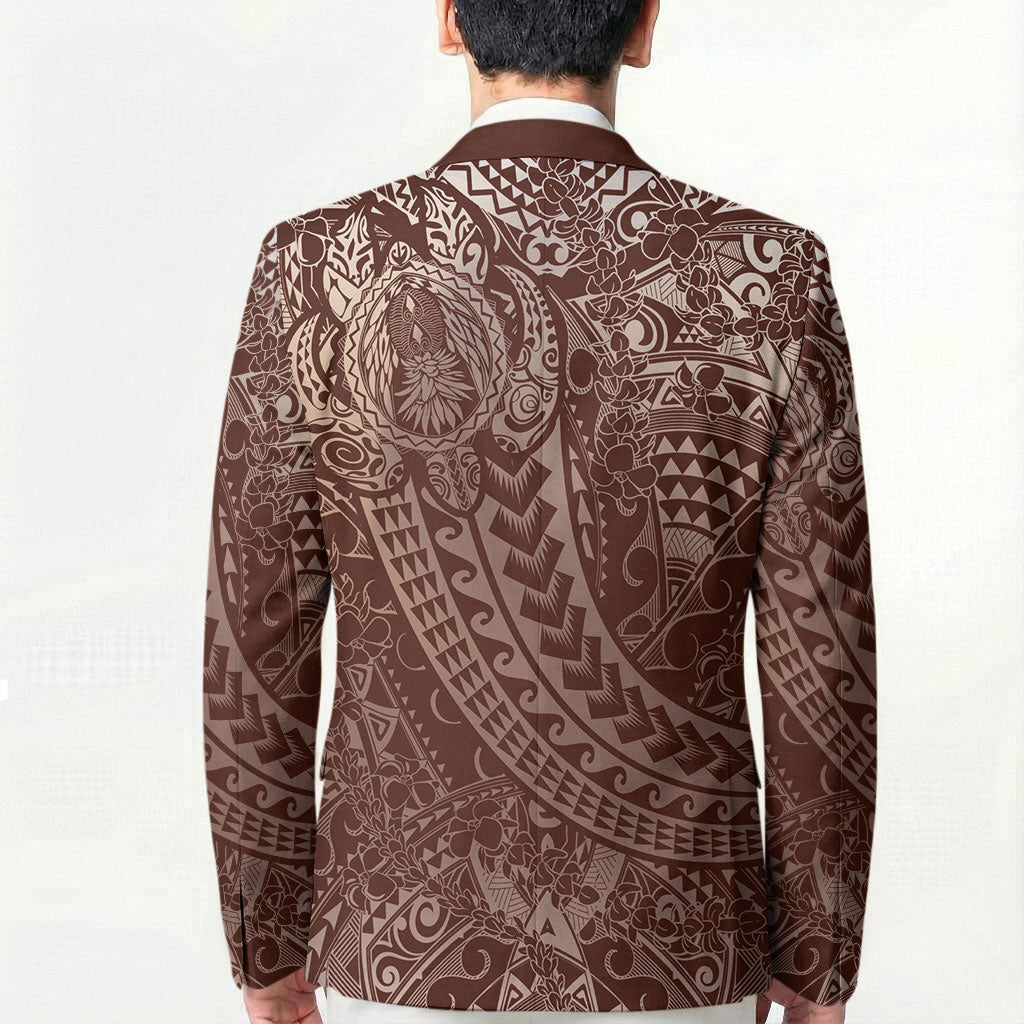 Hawaiian Turtles and Leis Blazer Tribal Kakau Pattern Mocha Mousse Color
