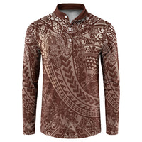 Hawaiian Turtles and Leis Button Sweatshirt Tribal Kakau Pattern Mocha Mousse Color