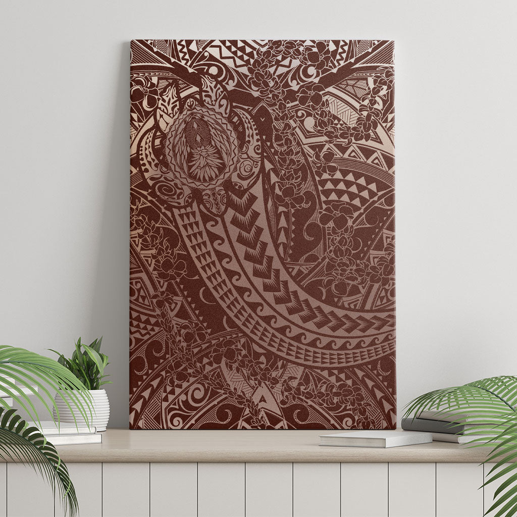 Hawaiian Turtles and Leis Canvas Wall Art Tribal Kakau Pattern Mocha Mousse Color