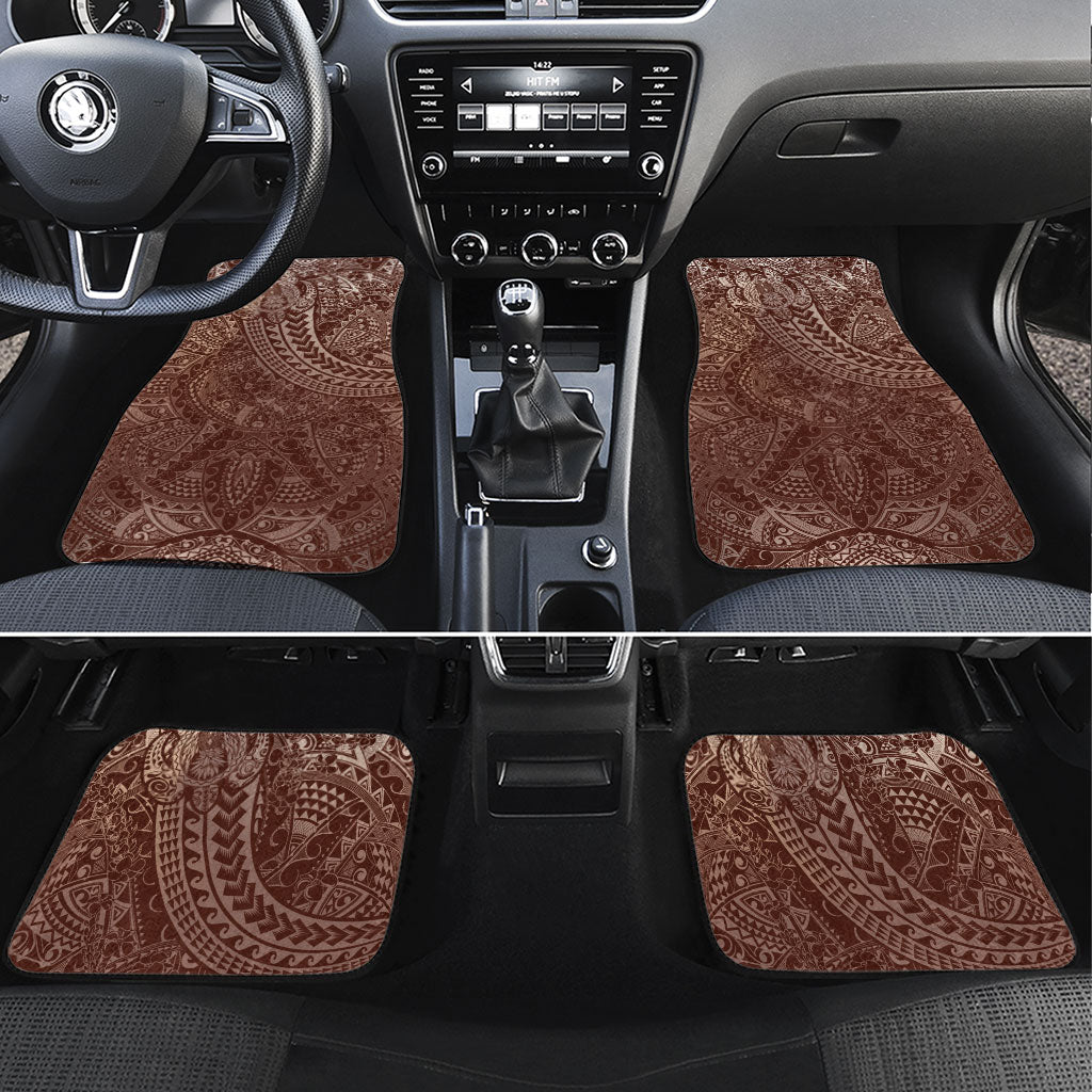Hawaiian Turtles and Leis Car Mats Tribal Kakau Pattern Mocha Mousse Color LT03 Set 4pcs Mocha Mousse - Polynesian Pride