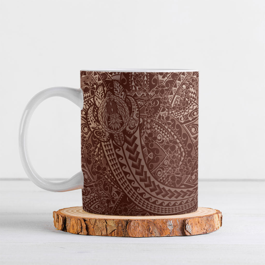 Hawaiian Turtles and Leis Ceramic Mug Tribal Kakau Pattern Mocha Mousse Color