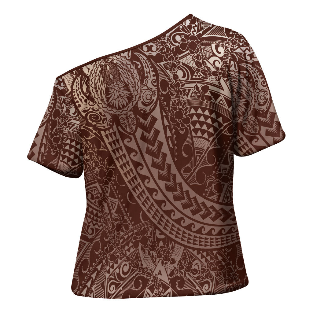 Hawaiian Turtles and Leis Cross Shoulder Shirt Tribal Kakau Pattern Mocha Mousse Color
