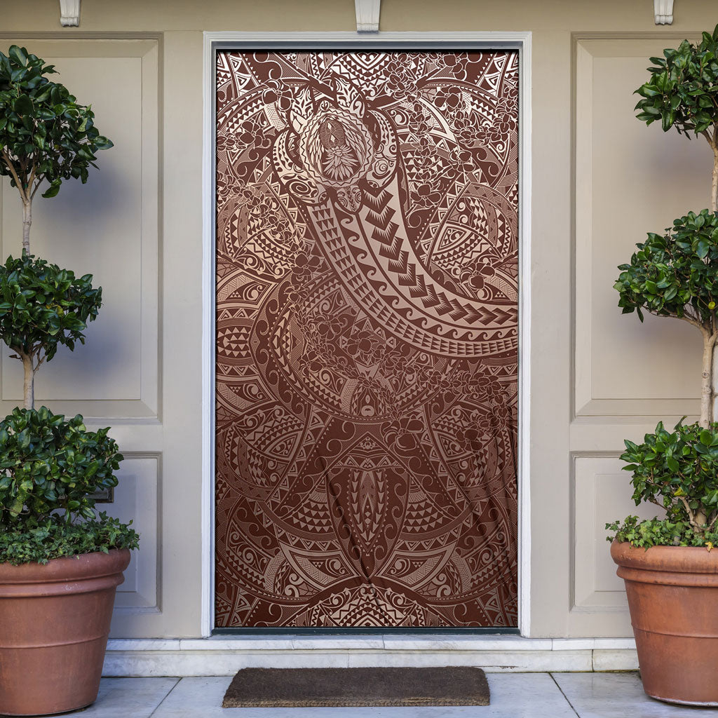 Hawaiian Turtles and Leis Door Cover Tribal Kakau Pattern Mocha Mousse Color LT03 Mocha Mousse - Polynesian Pride
