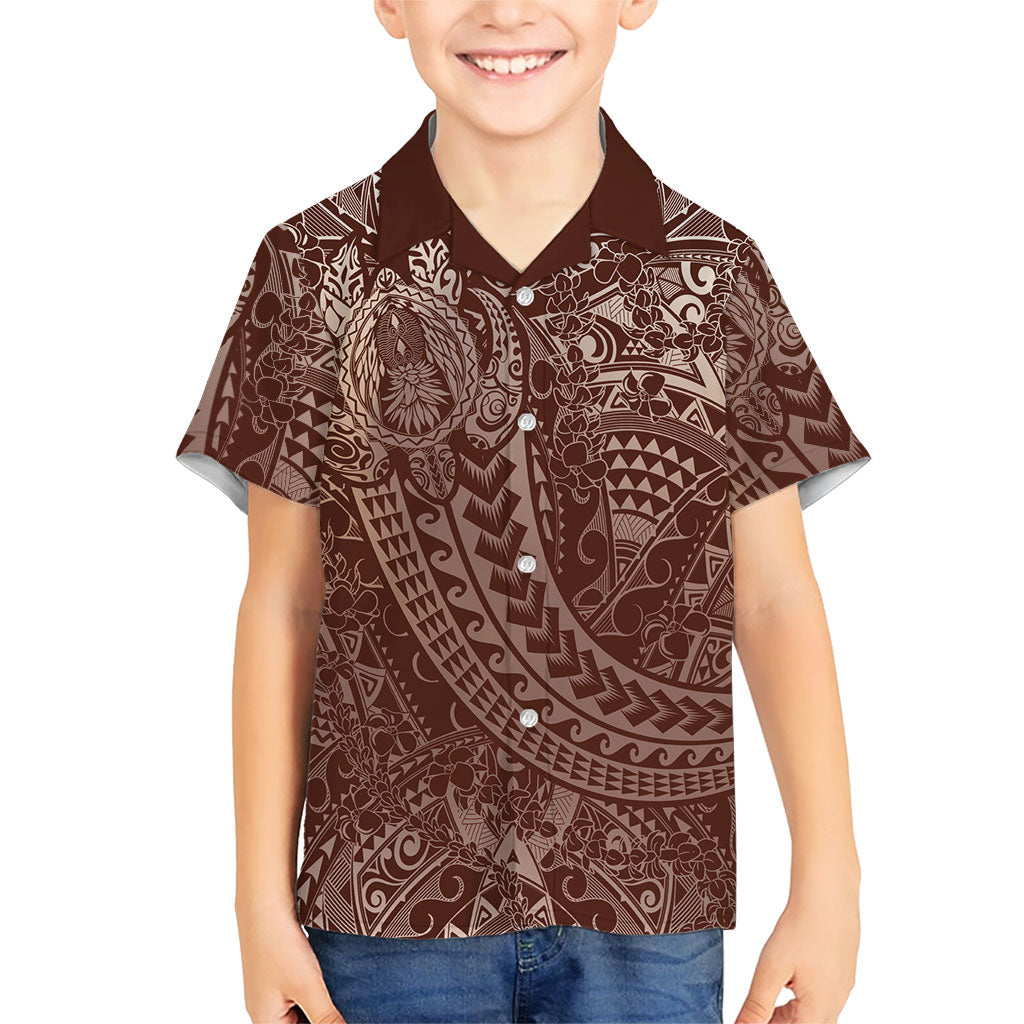 Hawaiian Turtles and Leis Family Matching Off The Shoulder Long Sleeve Dress and Hawaiian Shirt Tribal Kakau Pattern Mocha Mousse Color