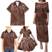 Hawaiian Turtles and Leis Family Matching Puletasi and Hawaiian Shirt Tribal Kakau Pattern Mocha Mousse Color