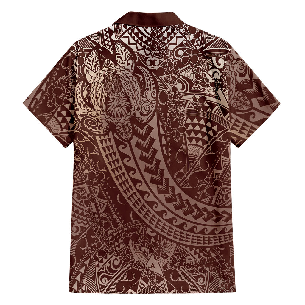 Hawaiian Turtles and Leis Family Matching Puletasi and Hawaiian Shirt Tribal Kakau Pattern Mocha Mousse Color