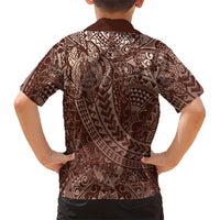 Hawaiian Turtles and Leis Family Matching Summer Maxi Dress and Hawaiian Shirt Tribal Kakau Pattern Mocha Mousse Color
