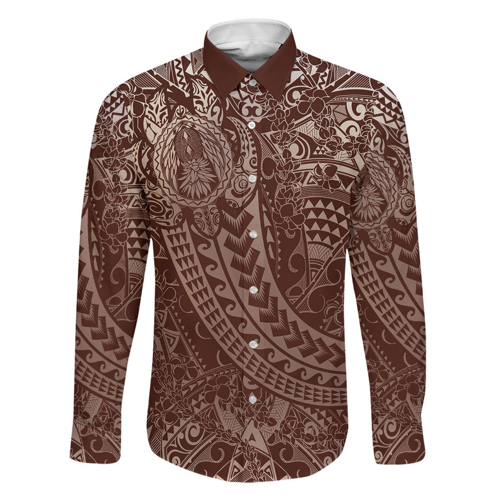 Hawaiian Turtles and Leis Family Matching Summer Maxi Dress and Hawaiian Shirt Tribal Kakau Pattern Mocha Mousse Color