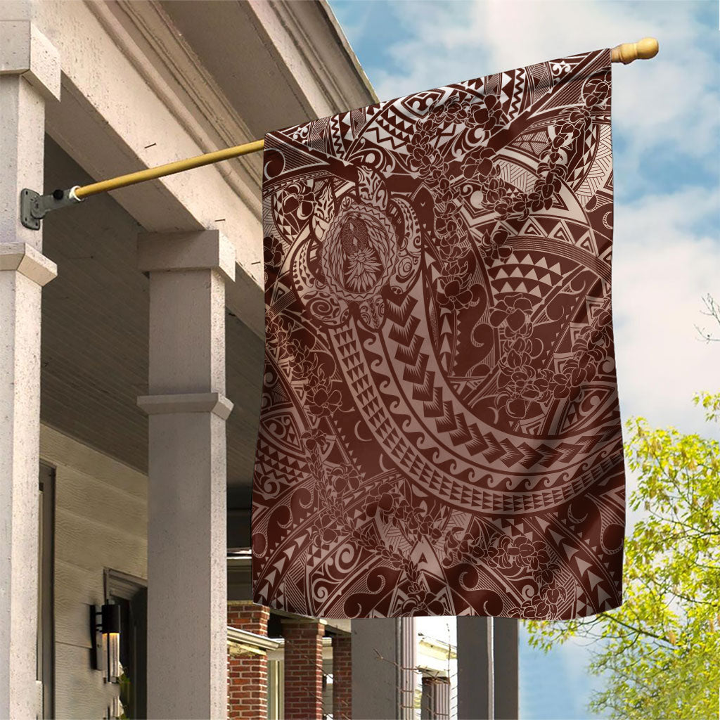 Hawaiian Turtles and Leis Garden Flag Tribal Kakau Pattern Mocha Mousse Color LT03 House Flag Mocha Mousse - Polynesian Pride