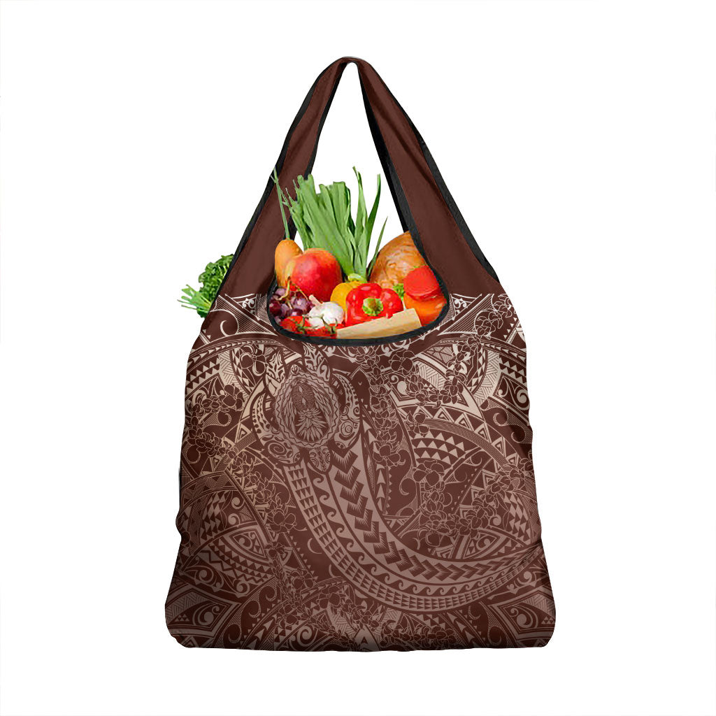 Hawaiian Turtles and Leis Grocery Bag Tribal Kakau Pattern Mocha Mousse Color LT03 1-pack One Size Mocha Mousse - Polynesian Pride