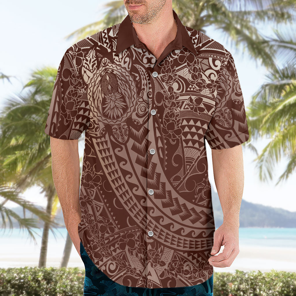 Hawaiian Turtles and Leis Hawaiian Shirt Tribal Kakau Pattern Mocha Mousse Color