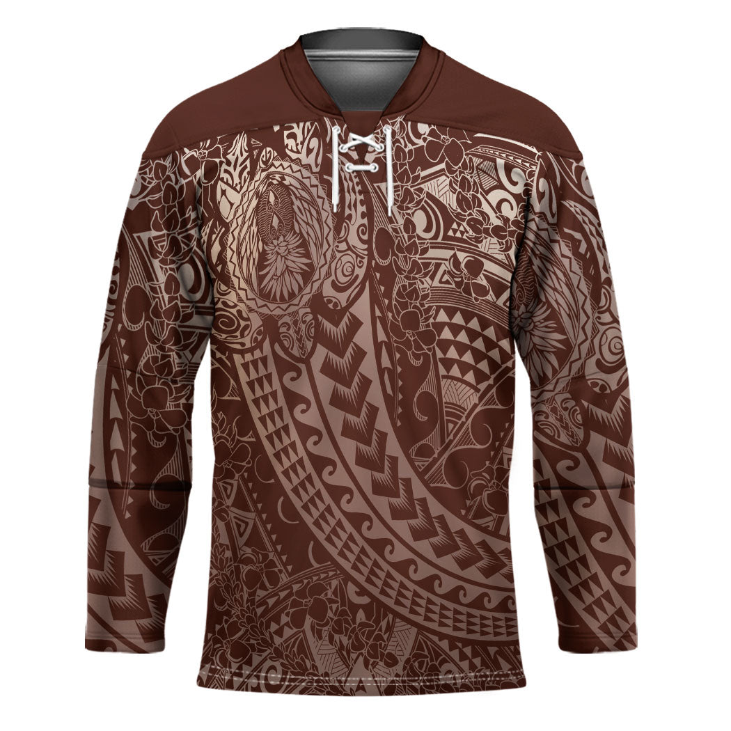 Hawaiian Turtles and Leis Hockey Jersey Tribal Kakau Pattern Mocha Mousse Color LT03 Unisex Mocha Mousse - Polynesian Pride