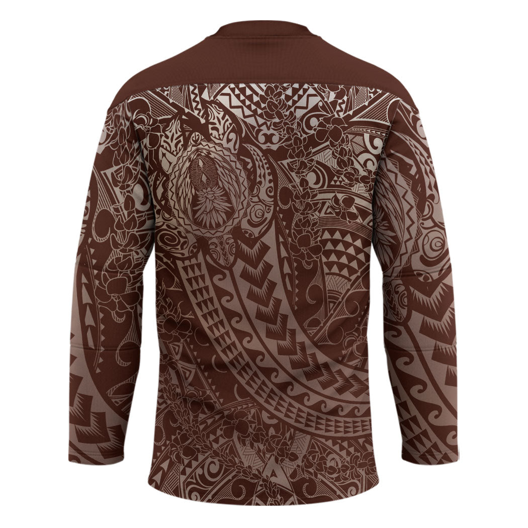 Hawaiian Turtles and Leis Hockey Jersey Tribal Kakau Pattern Mocha Mousse Color