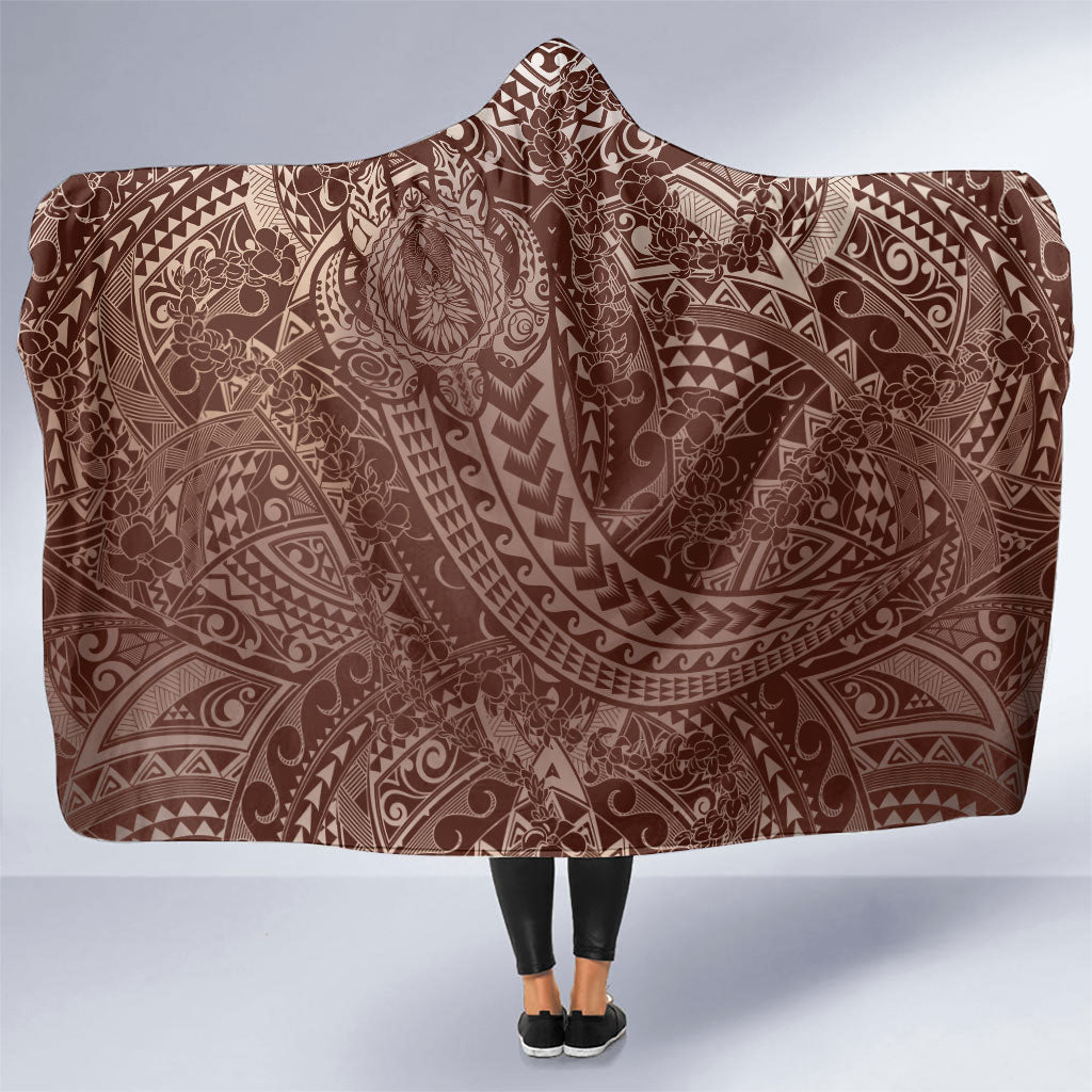 Hawaiian Turtles and Leis Hooded Blanket Tribal Kakau Pattern Mocha Mousse Color LT03 One Size Mocha Mousse - Polynesian Pride