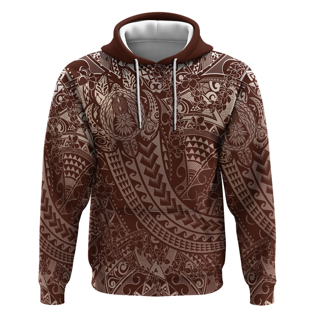 Hawaiian Turtles and Leis Hoodie Tribal Kakau Pattern Mocha Mousse Color LT03 Pullover Hoodie Mocha Mousse - Polynesian Pride