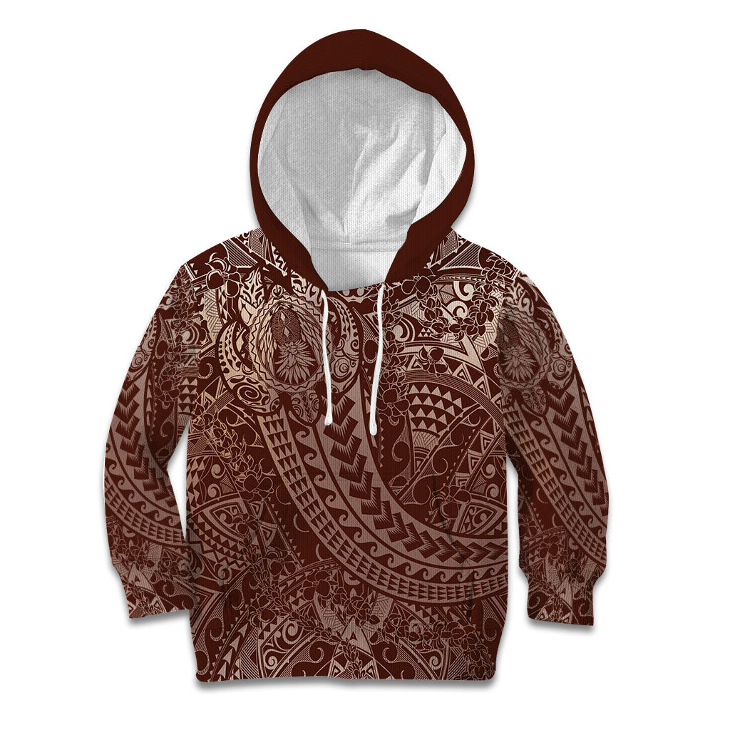 Hawaiian Turtles and Leis Kid Hoodie Tribal Kakau Pattern Mocha Mousse Color LT03 Hoodie Mocha Mousse - Polynesian Pride