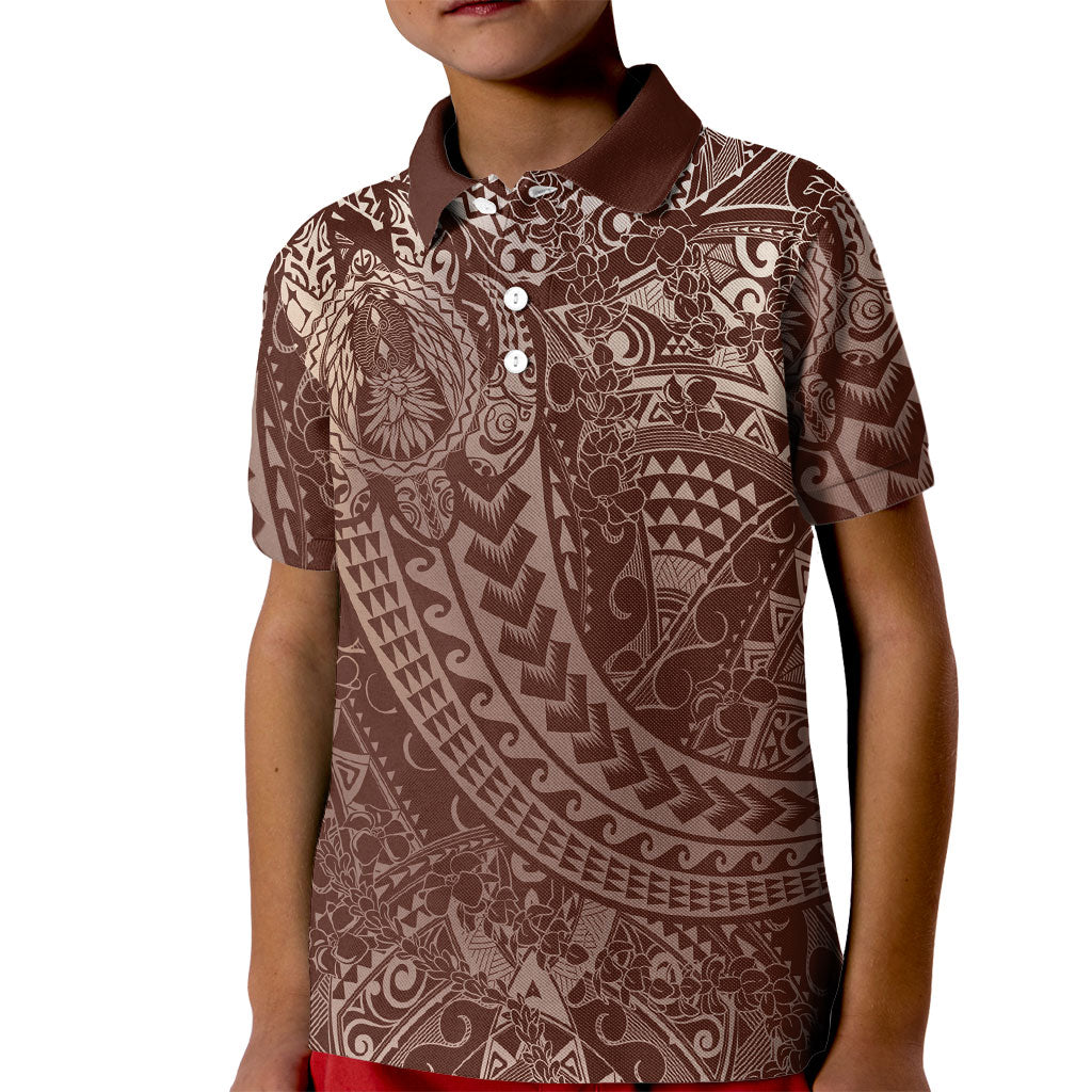 Hawaiian Turtles and Leis Kid Polo Shirt Tribal Kakau Pattern Mocha Mousse Color LT03 Kid Mocha Mousse - Polynesian Pride