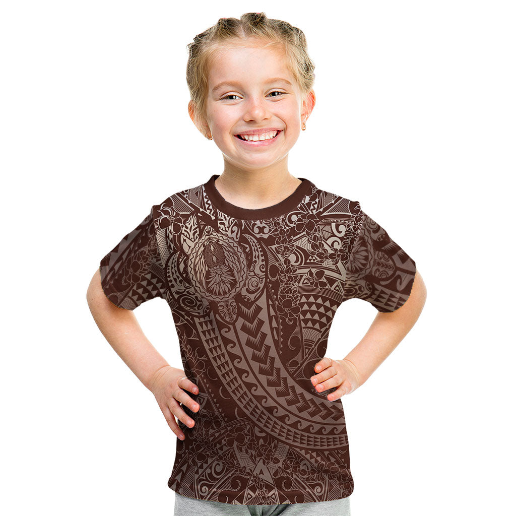 Hawaiian Turtles and Leis Kid T Shirt Tribal Kakau Pattern Mocha Mousse Color LT03 Mocha Mousse - Polynesian Pride