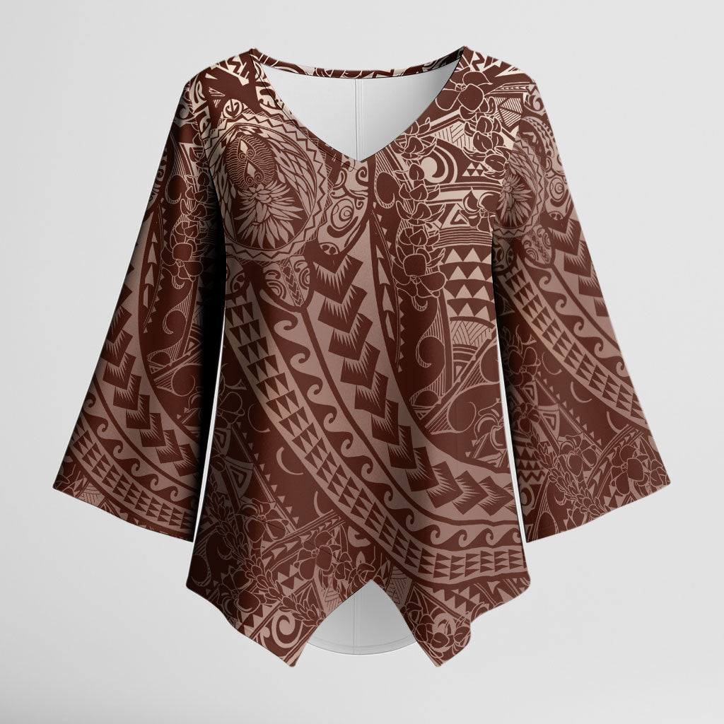 Hawaiian Turtles and Leis Kimono Sleeve Blouse Tribal Kakau Pattern Mocha Mousse Color LT03 Female Mocha Mousse - Polynesian Pride