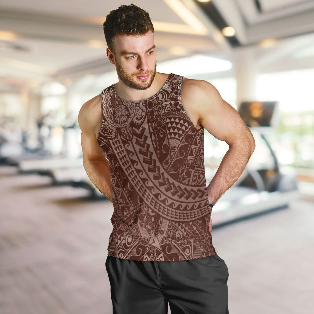 Hawaiian Turtles and Leis Men Tank Top Tribal Kakau Pattern Mocha Mousse Color LT03 Mocha Mousse - Polynesian Pride