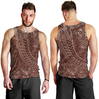 Hawaiian Turtles and Leis Men Tank Top Tribal Kakau Pattern Mocha Mousse Color LT03 - Polynesian Pride