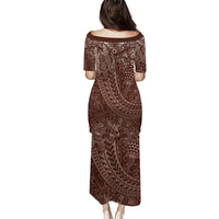 Hawaiian Turtles and Leis Puletasi Tribal Kakau Pattern Mocha Mousse Color