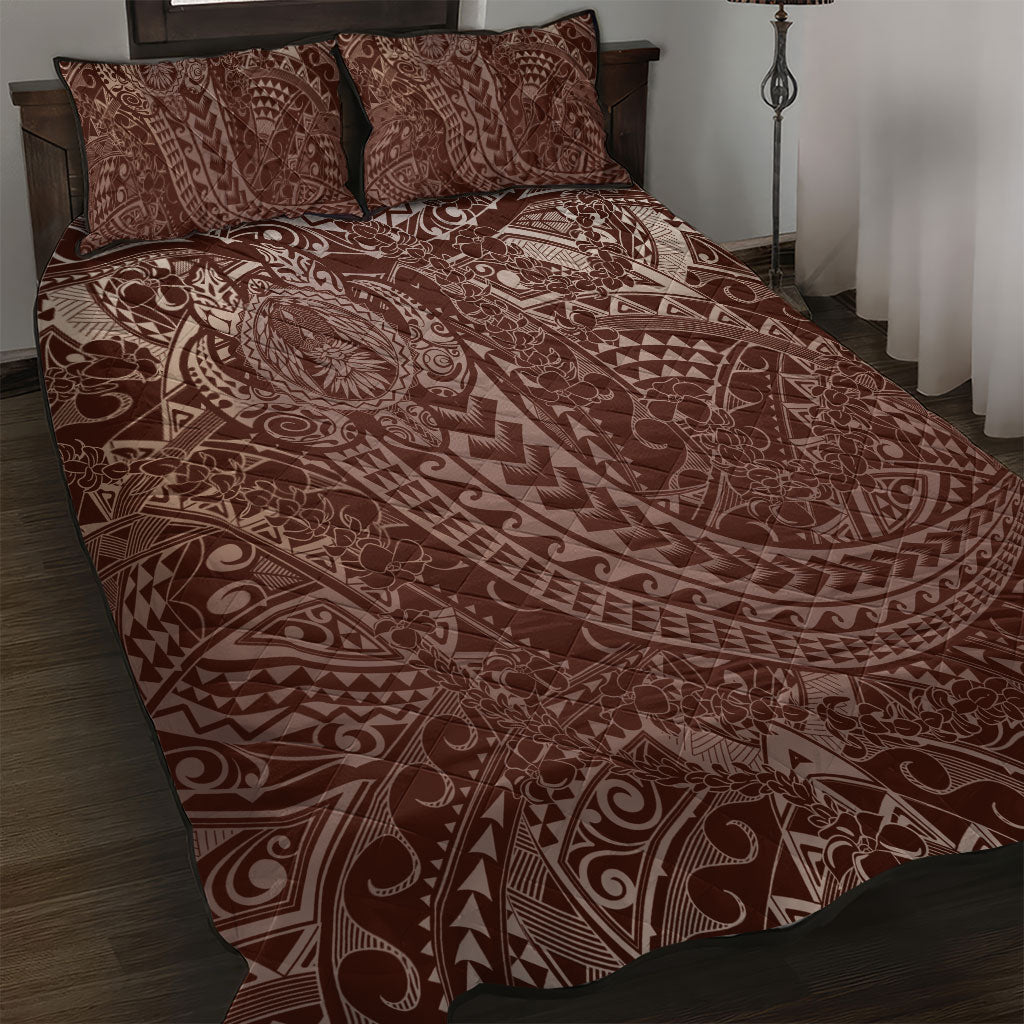 Hawaiian Turtles and Leis Quilt Bed Set Tribal Kakau Pattern Mocha Mousse Color LT03 Mocha Mousse - Polynesian Pride
