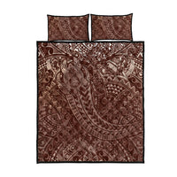 Hawaiian Turtles and Leis Quilt Bed Set Tribal Kakau Pattern Mocha Mousse Color
