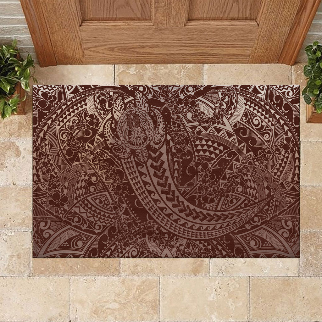 Hawaiian Turtles and Leis Rubber Doormat Tribal Kakau Pattern Mocha Mousse Color