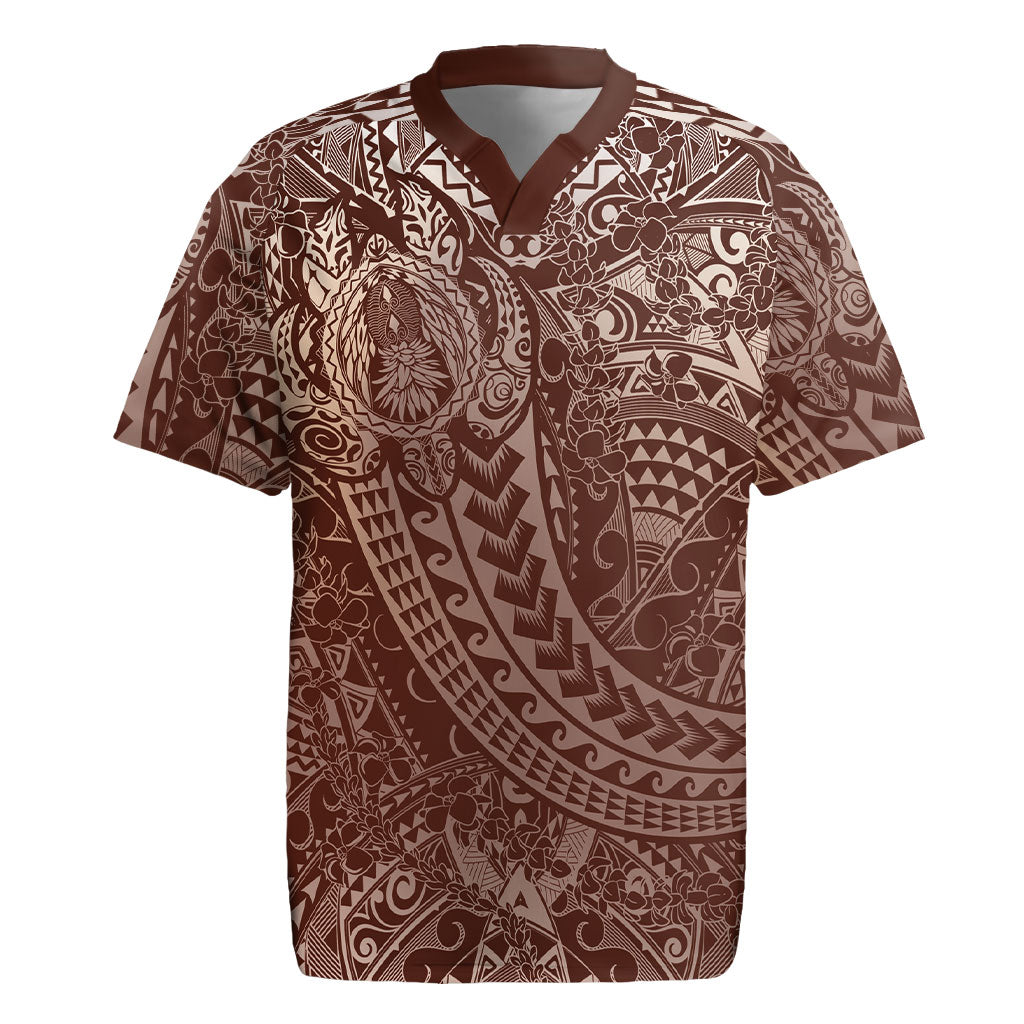 Hawaiian Turtles and Leis Rugby Jersey Tribal Kakau Pattern Mocha Mousse Color LT03 Mocha Mousse - Polynesian Pride