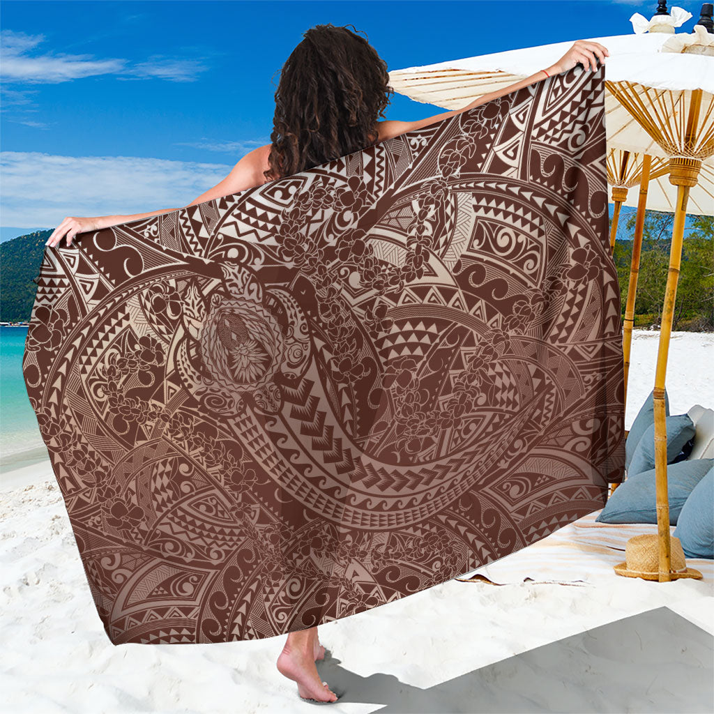 Hawaiian Turtles and Leis Sarong Tribal Kakau Pattern Mocha Mousse Color