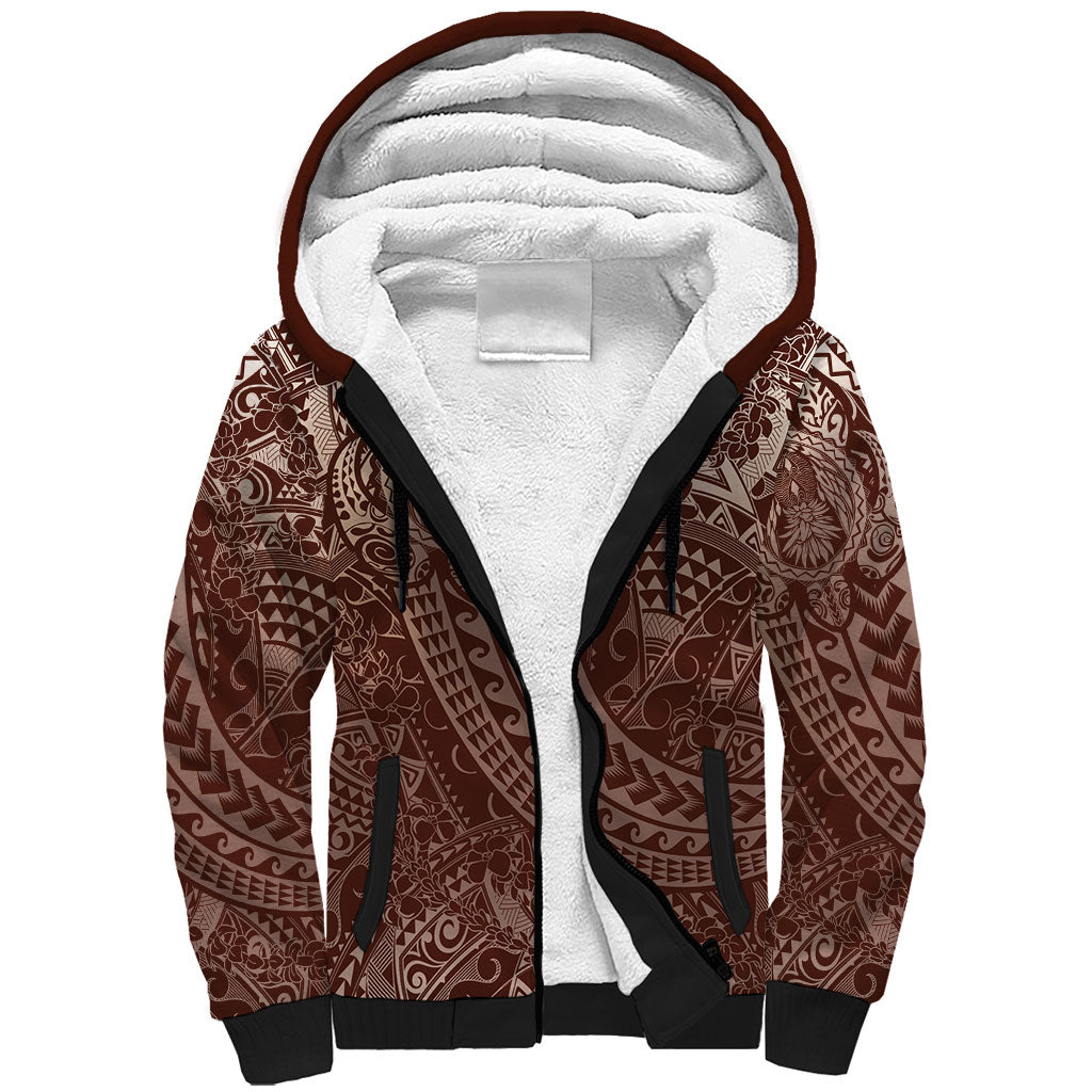 Hawaiian Turtles and Leis Sherpa Hoodie Tribal Kakau Pattern Mocha Mousse Color LT03 Unisex Mocha Mousse - Polynesian Pride