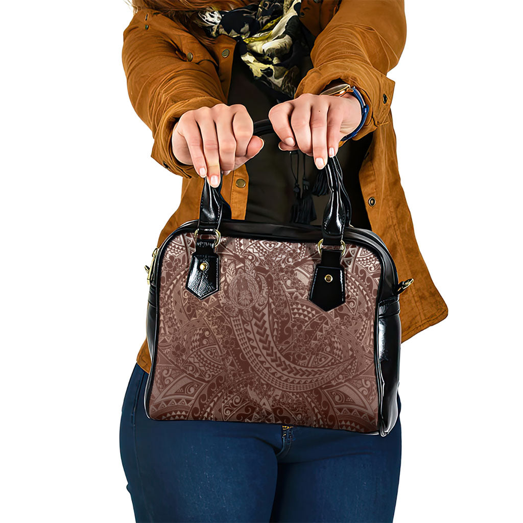 Hawaiian Turtles and Leis Shoulder Handbag Tribal Kakau Pattern Mocha Mousse Color LT03 One Size Mocha Mousse - Polynesian Pride