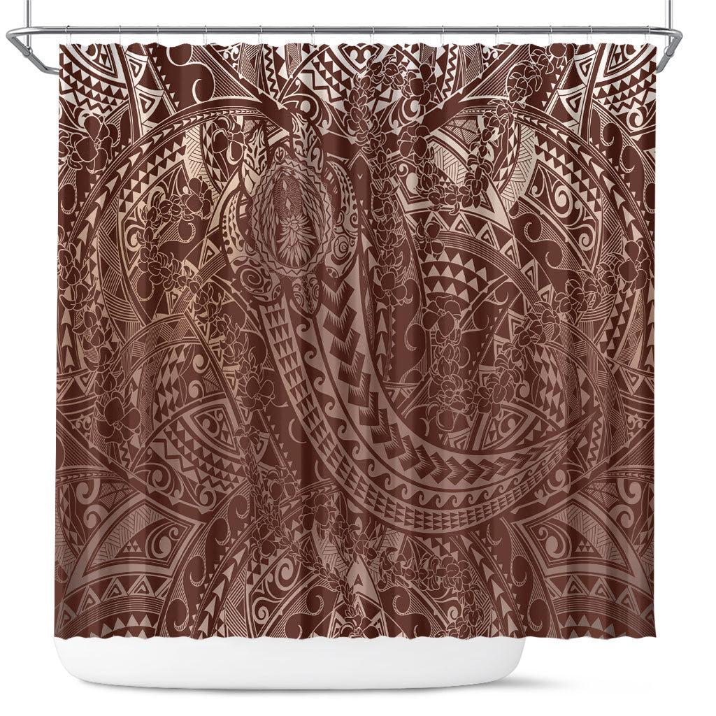 Hawaiian Turtles and Leis Shower Curtain Tribal Kakau Pattern Mocha Mousse Color LT03 Mocha Mousse - Polynesian Pride