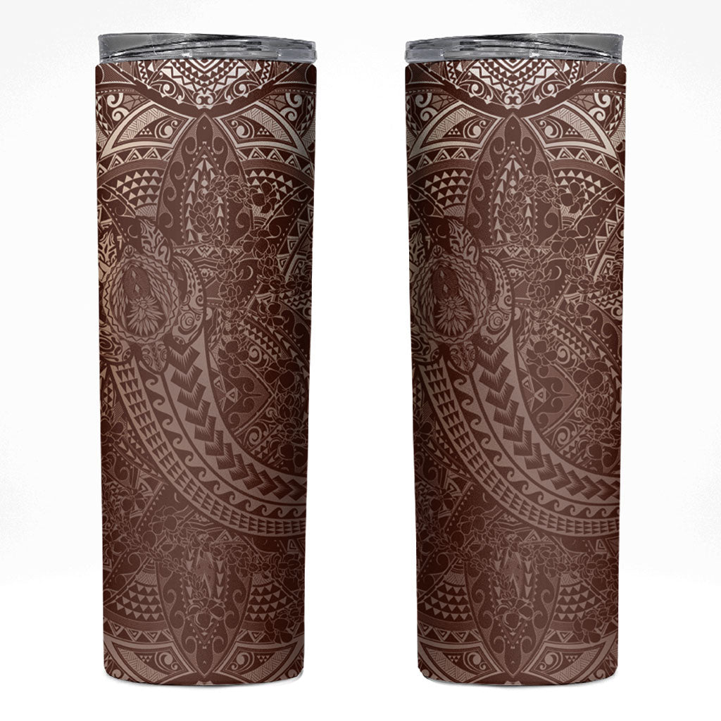 Hawaiian Turtles and Leis Skinny Tumbler Tribal Kakau Pattern Mocha Mousse Color LT03 Mocha Mousse - Polynesian Pride