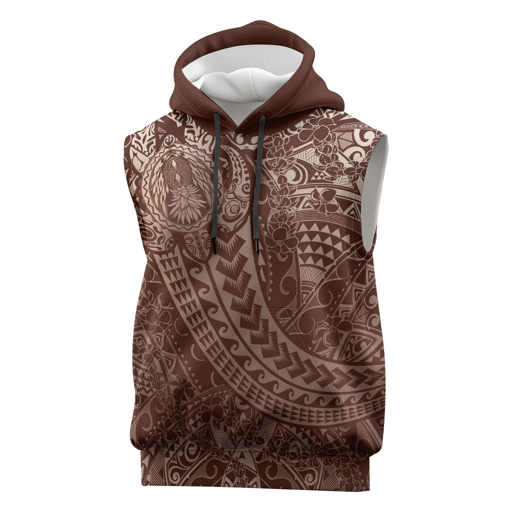Hawaiian Turtles and Leis Sleeveless Hoodie Tribal Kakau Pattern Mocha Mousse Color LT03 Mocha Mousse - Polynesian Pride
