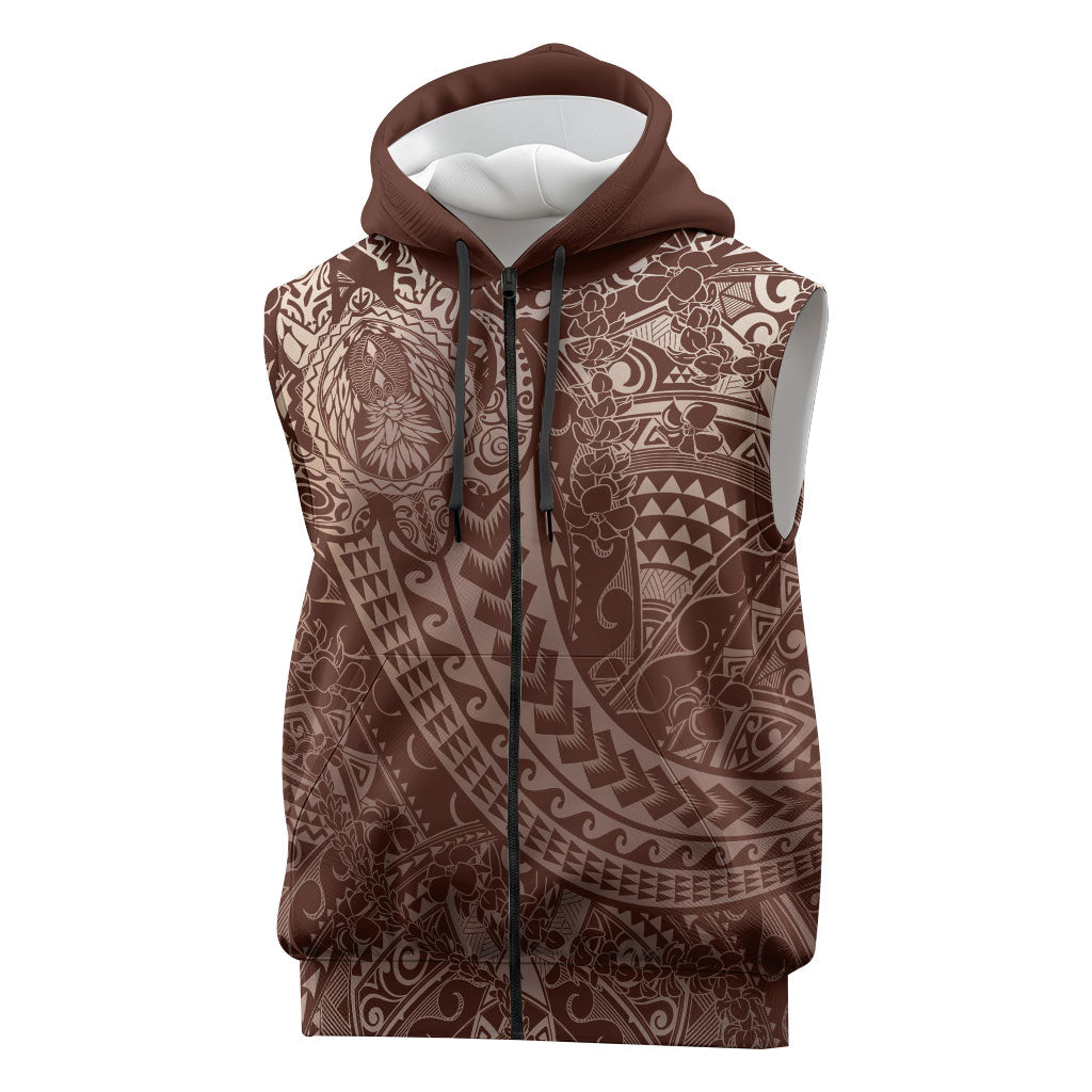 Hawaiian Turtles and Leis Sleeveless Zip Hoodie Tribal Kakau Pattern Mocha Mousse Color LT03 Mocha Mousse - Polynesian Pride