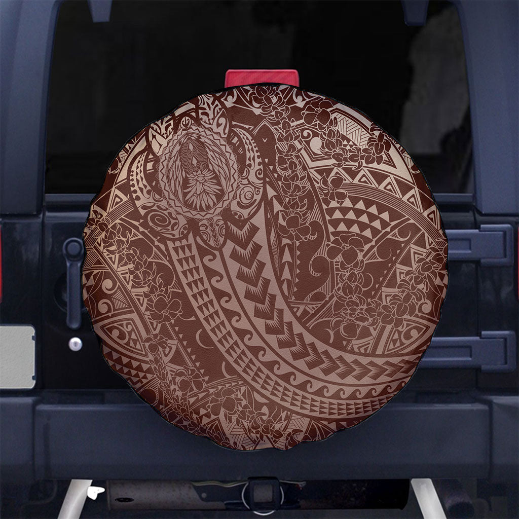 Hawaiian Turtles and Leis Spare Tire Cover Tribal Kakau Pattern Mocha Mousse Color LT03 No hole Mocha Mousse - Polynesian Pride